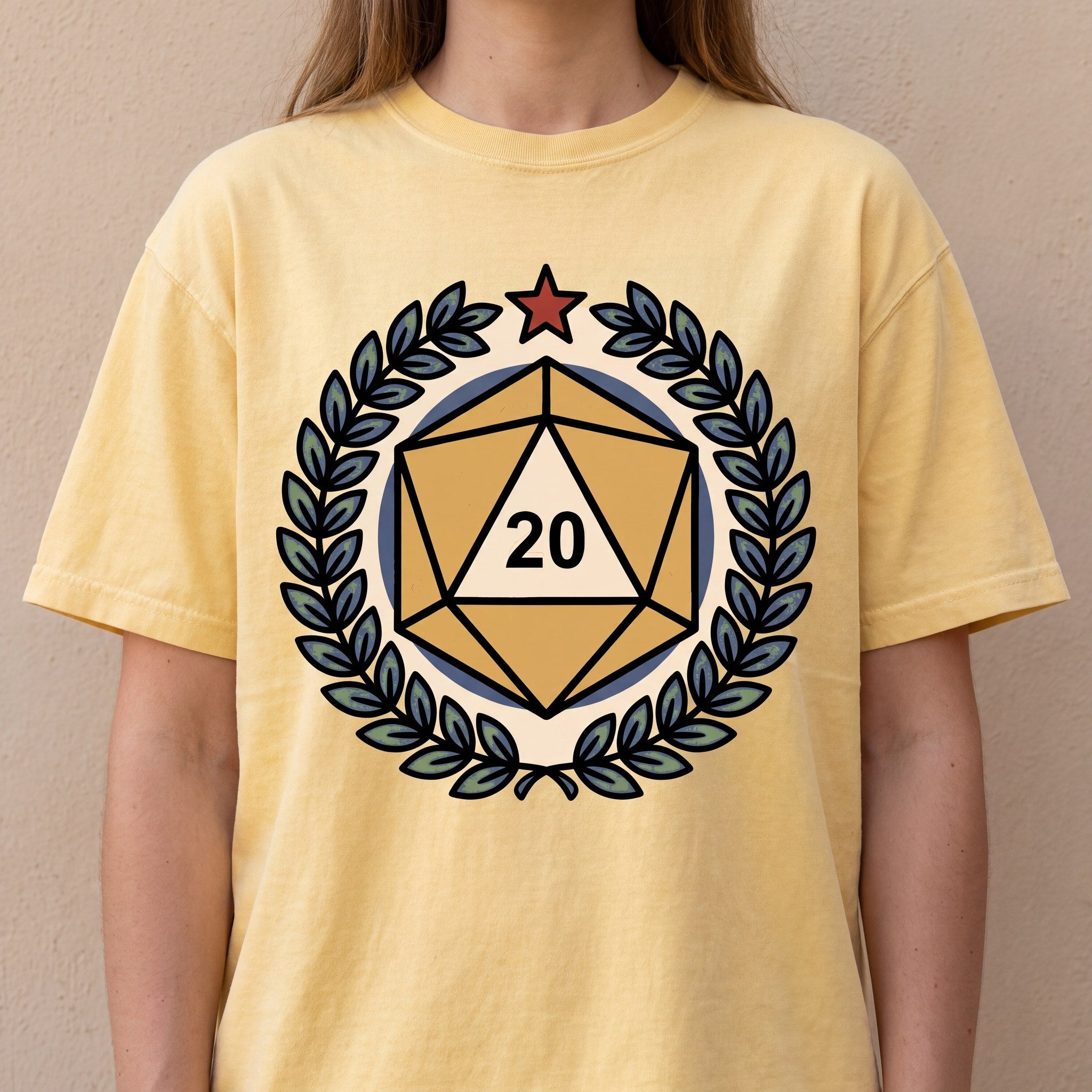 D20 Crest Tee, Tabletop RPG Shirt, Dice Laurel Tee, Comfort Colors® Roleplaying Shirt, Gamer Gift, Game Night Shirt