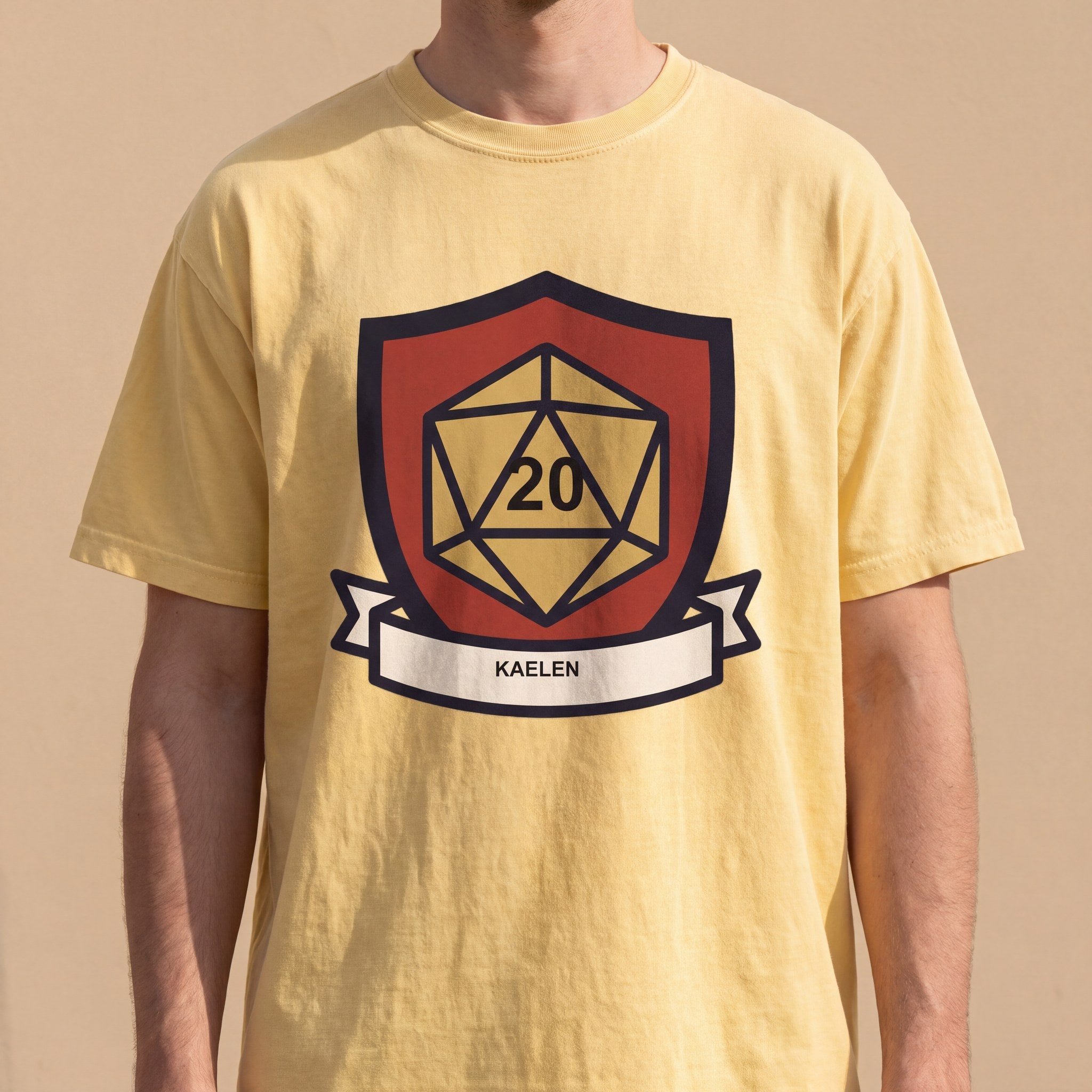 Custom Character Crest Tee, Personalized Tabletop RPG Shirt, Your Character Name, Comfort Colors® D20 Tee, Gamer Gift