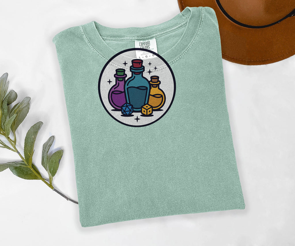 Potion And Dice Tee, Tabletop RPG Shirt, Fantasy Gamer Tee, Comfort Colors Roleplaying Shirt, Game Night Gift