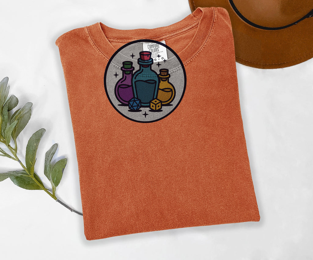Potion And Dice Tee, Tabletop RPG Shirt, Fantasy Gamer Tee, Comfort Colors Roleplaying Shirt, Game Night Gift