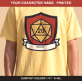Custom Character Crest Tee, Personalized Tabletop RPG Shirt, Your Character Name, Comfort Colors® D20 Tee, Gamer Gift