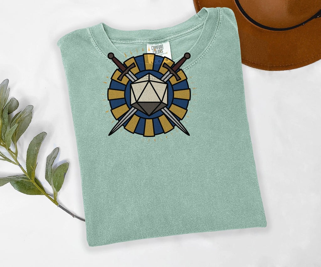 D20 Rosette Tee, Tabletop RPG Shirt, Dice Emblem Tee, Comfort Colors Roleplaying Shirt, Gamer Gift
