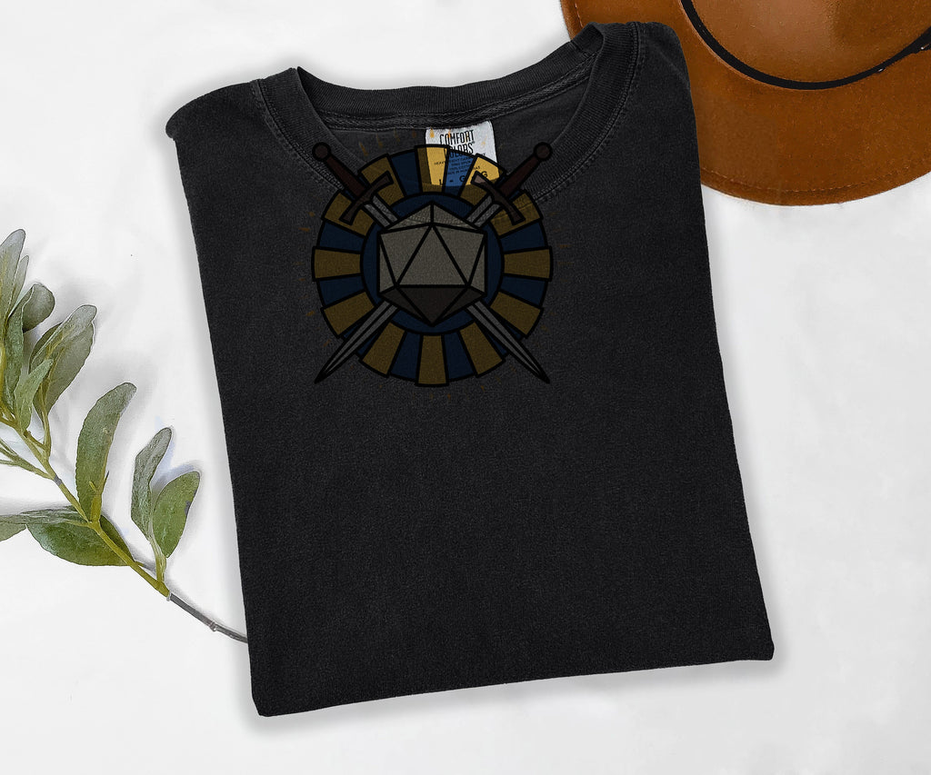 D20 Rosette Tee, Tabletop RPG Shirt, Dice Emblem Tee, Comfort Colors Roleplaying Shirt, Gamer Gift