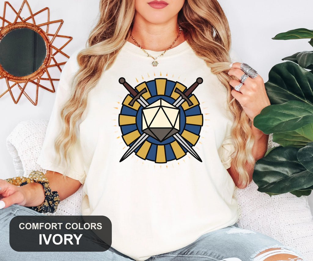 D20 Rosette Tee, Tabletop RPG Shirt, Dice Emblem Tee, Comfort Colors Roleplaying Shirt, Gamer Gift