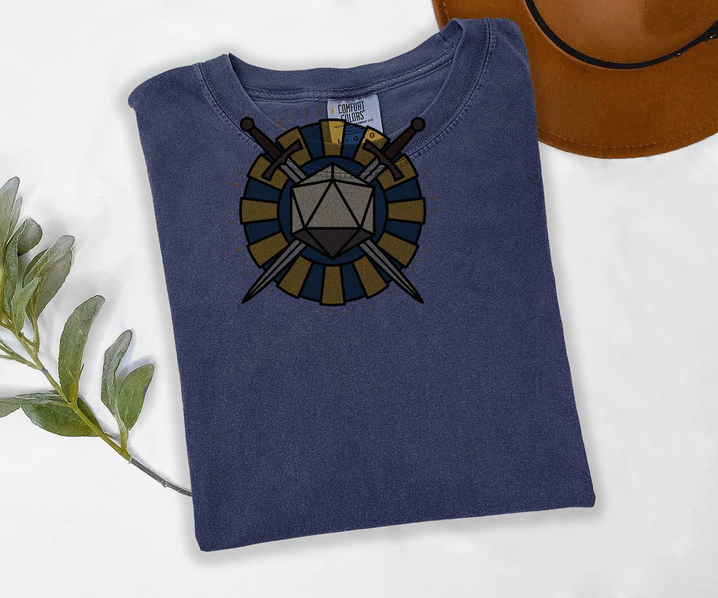 D20 Rosette Tee, Tabletop RPG Shirt, Dice Emblem Tee, Comfort Colors Roleplaying Shirt, Gamer Gift