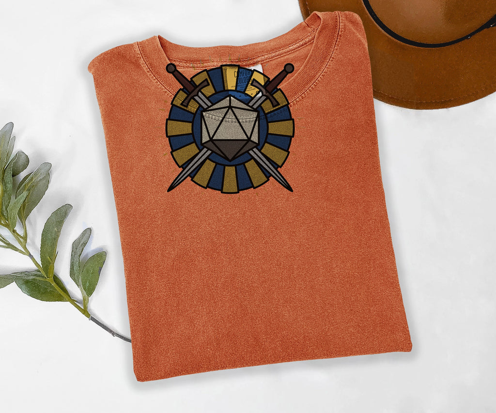 D20 Rosette Tee, Tabletop RPG Shirt, Dice Emblem Tee, Comfort Colors Roleplaying Shirt, Gamer Gift