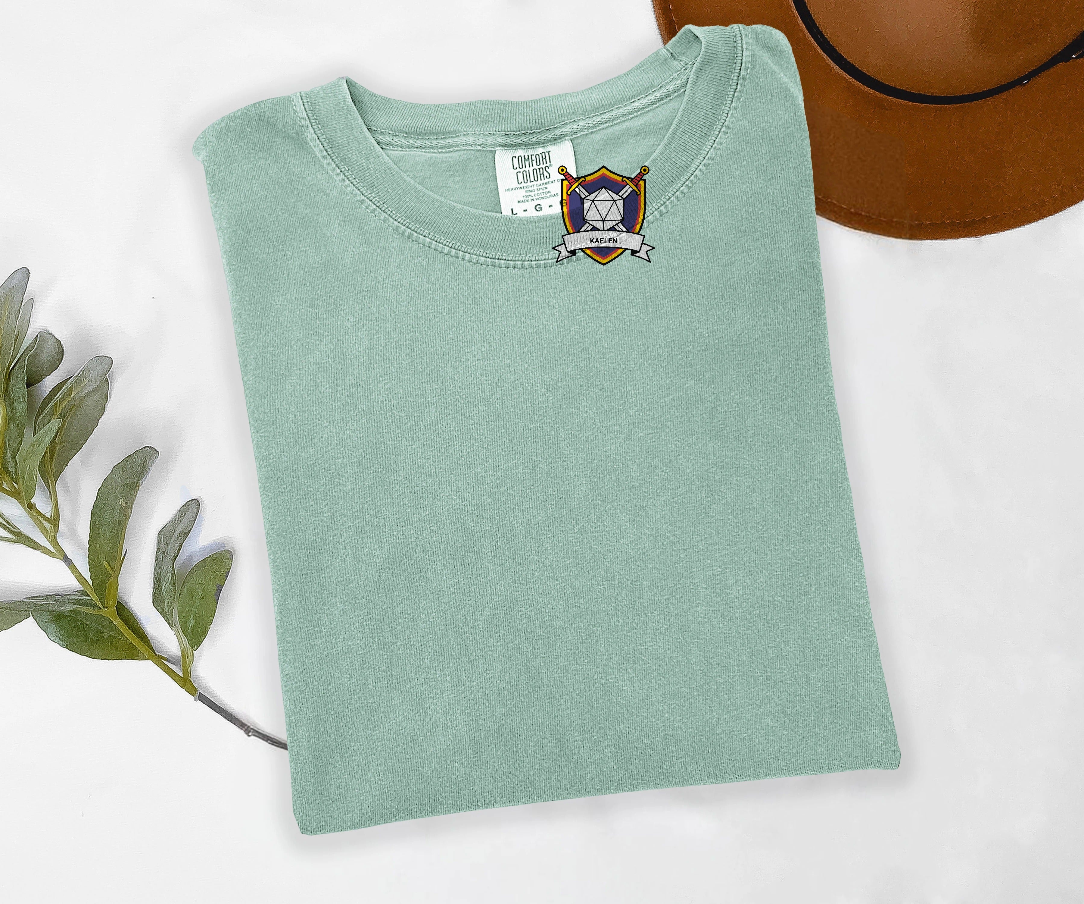 Custom Embroidered Initiative Crest Tee, Personalized Tabletop RPG Gift, Character Name Stitched, Comfort Colors D20 Shirt