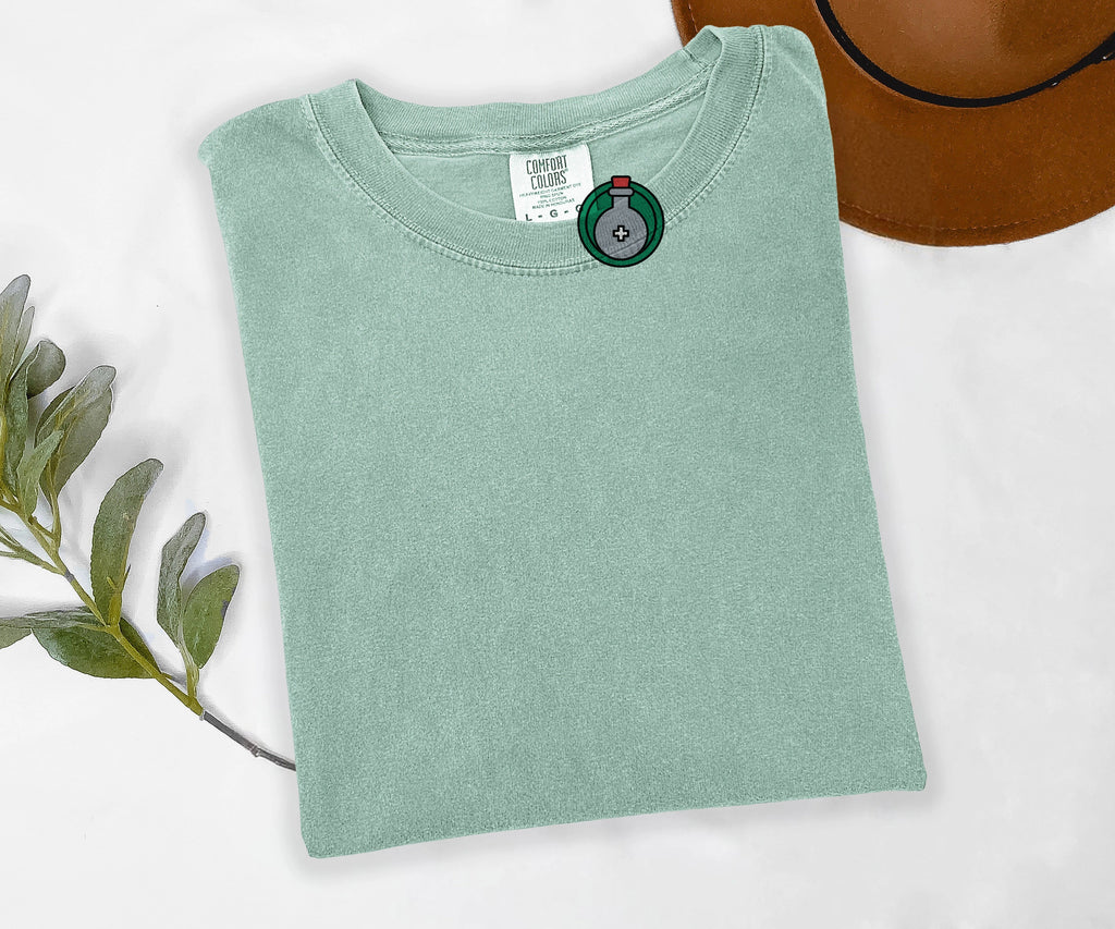 Embroidered Potion Tee, RPG Gamer Gift, Stitched Gaming Shirt, Comfort Colors Video Game Tee, Nerdy Gift For Him