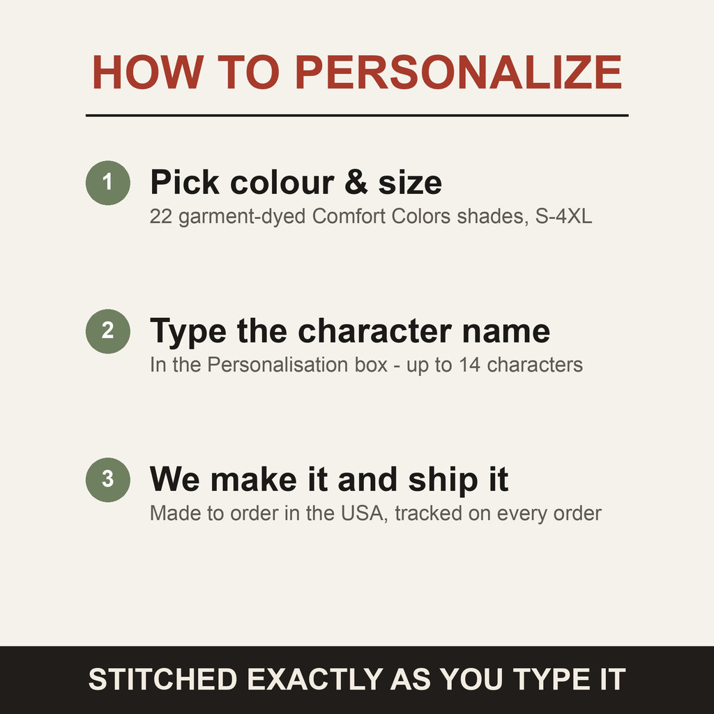 Custom Character Crest Tee, Personalized Tabletop RPG Shirt, Your Character Name, Comfort Colors® D20 Tee, Gamer Gift