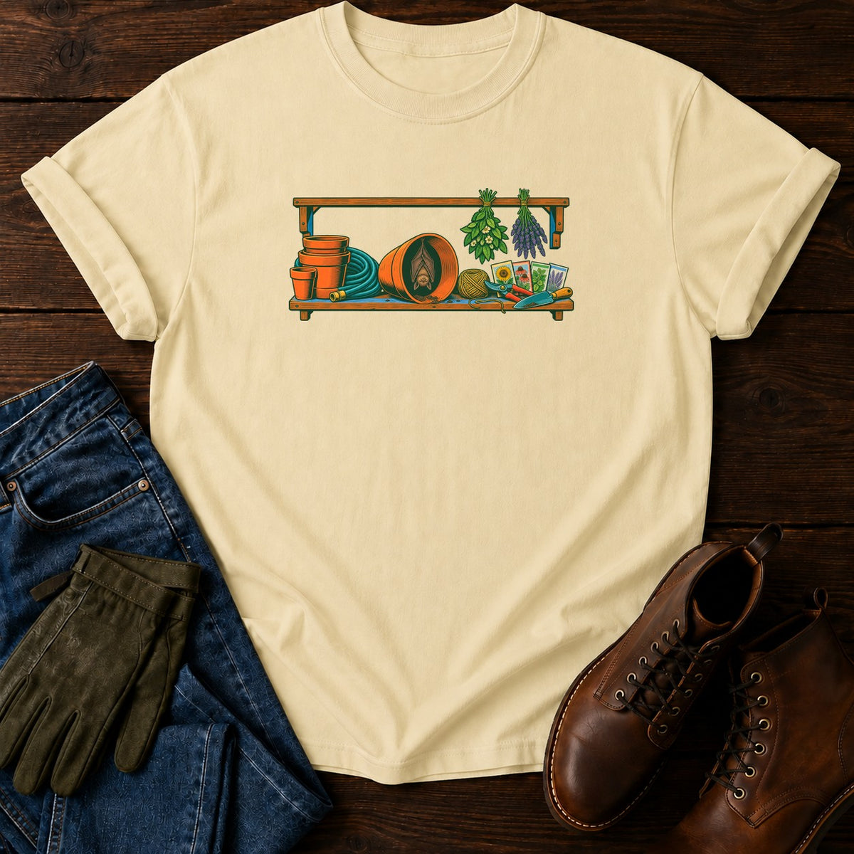 Bat In The Potting Shed T-Shirt — Butter