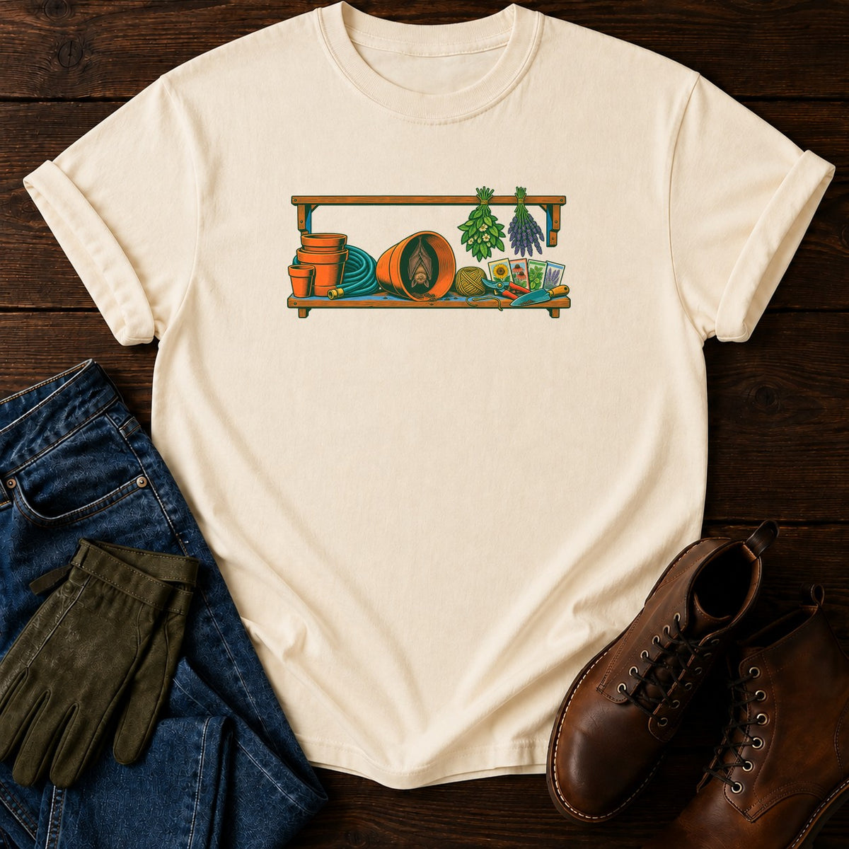 Bat In The Potting Shed T-Shirt — Ivory