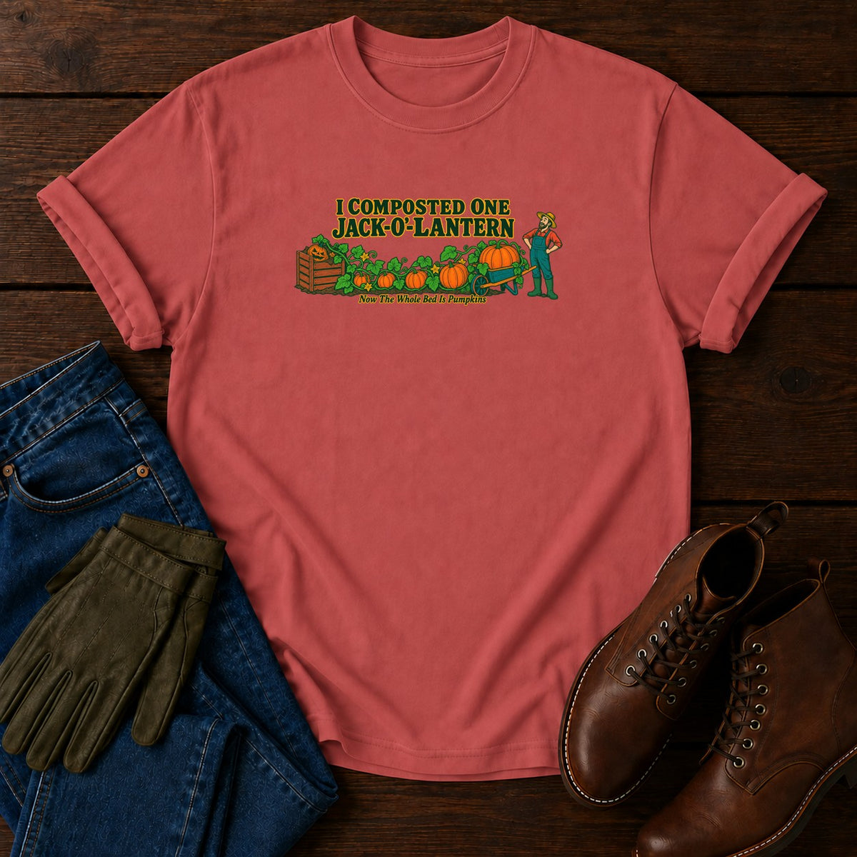 I Composted One Jack-O'-Lantern T-Shirt — Crimson