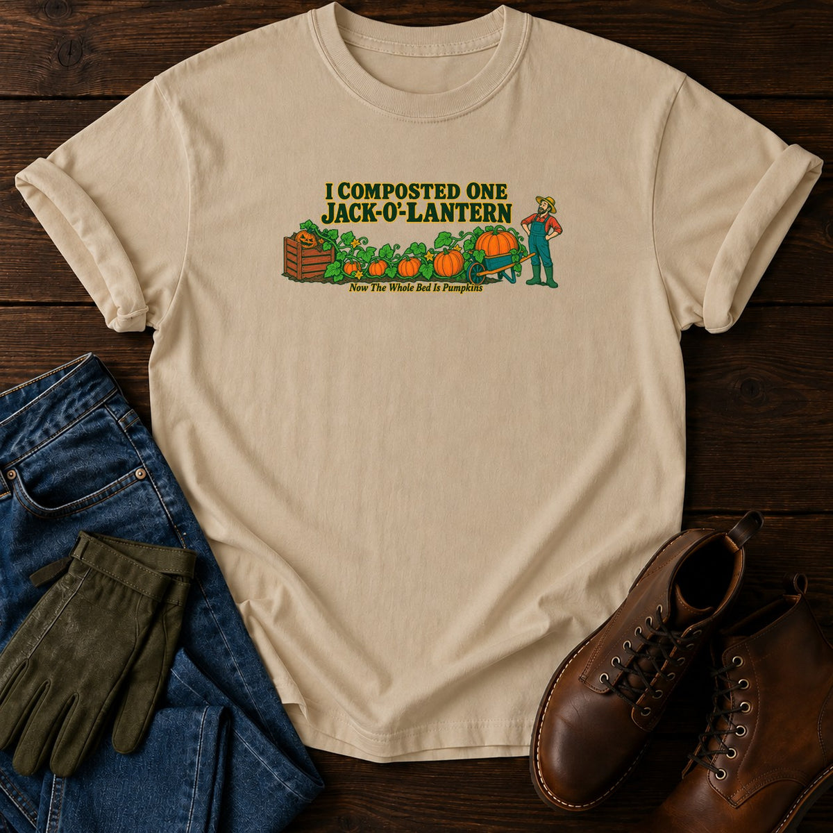 I Composted One Jack-O'-Lantern T-Shirt — Sandstone