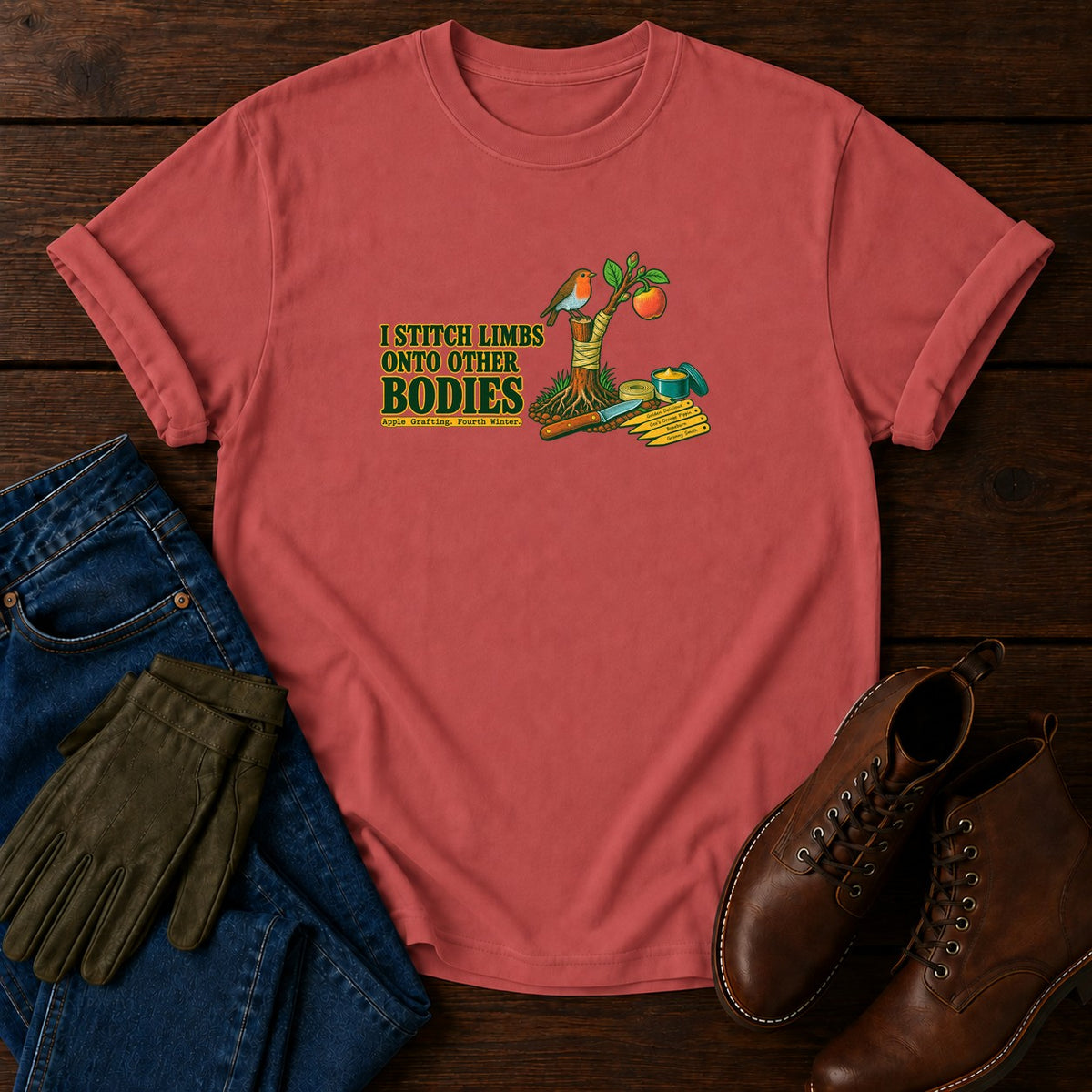 I Stitch Limbs Onto Other Bodies T-Shirt — Crimson