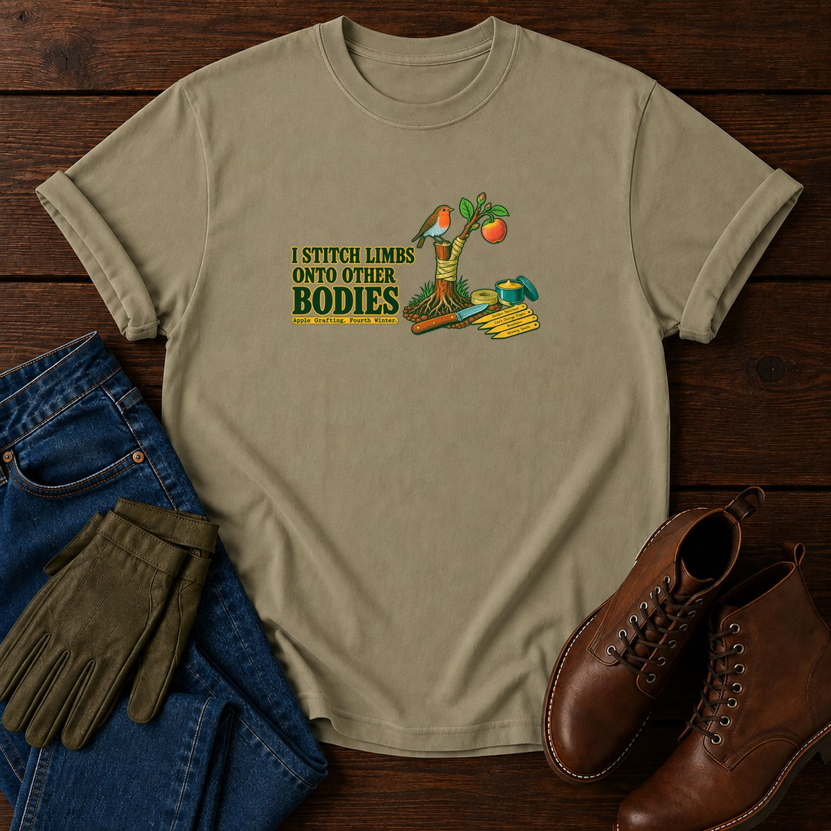 I Stitch Limbs Onto Other Bodies T-Shirt — Khaki