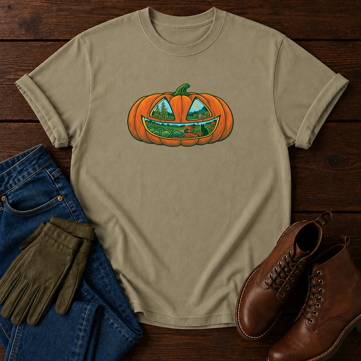 Jack-O'-Lantern Garden T-Shirt — Khaki