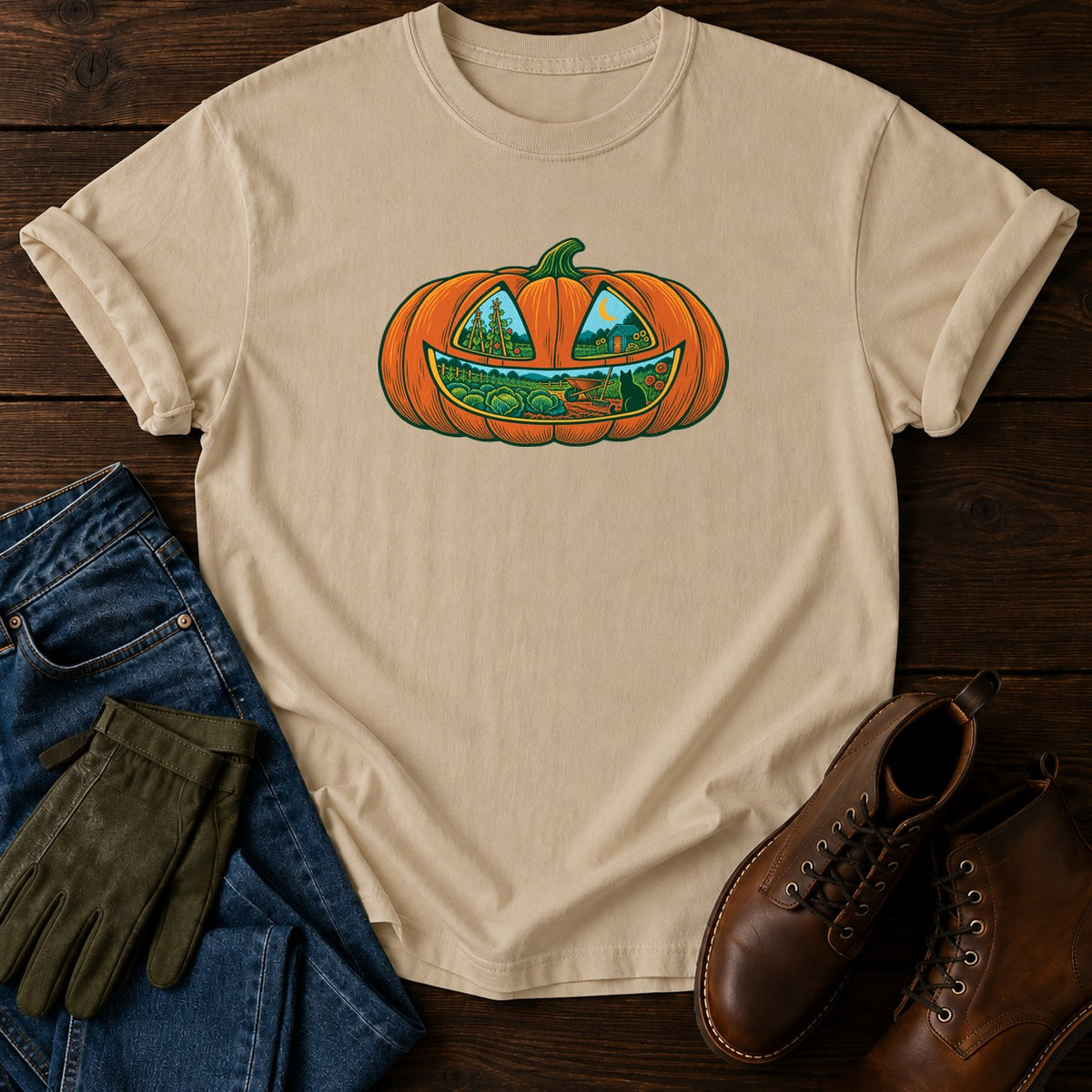 Jack-O'-Lantern Garden T-Shirt — Sandstone