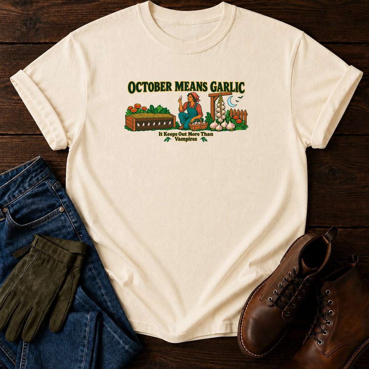 October Means Garlic T-Shirt — Ivory