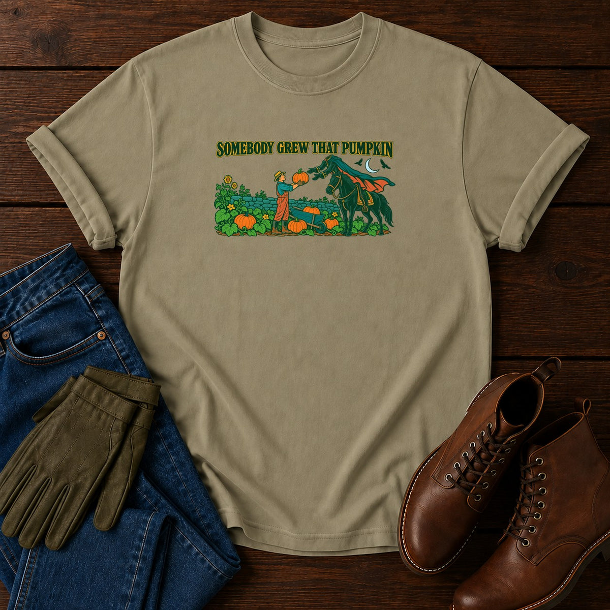 Somebody Grew That Pumpkin T-Shirt — Khaki