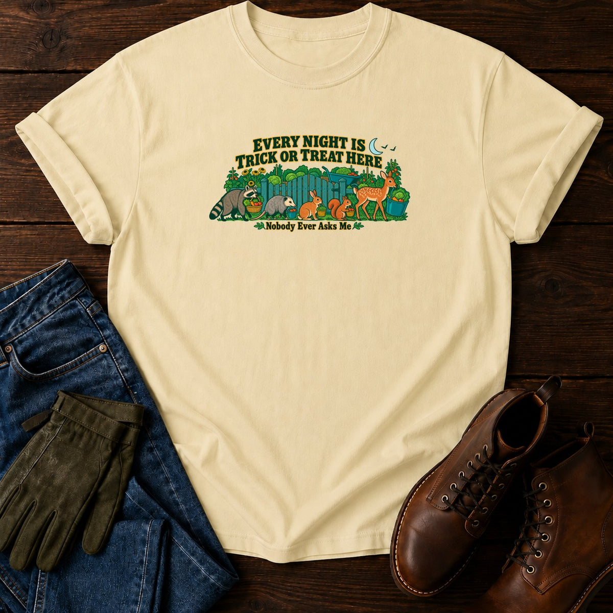 Every Night Is Trick Or Treat Here T-Shirt — Butter