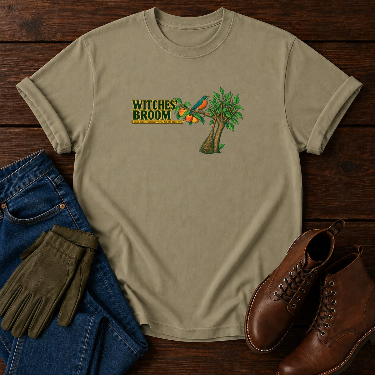 Witches' Broom T-Shirt — Khaki