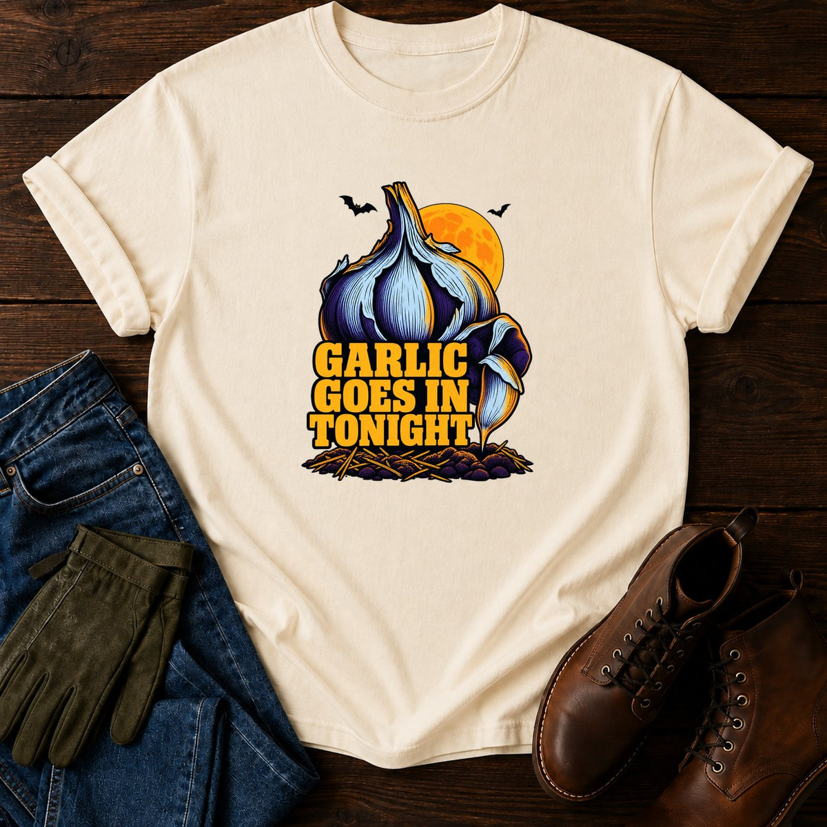 Garlic Goes In Tonight Fall Planting Halloween T-Shirt — Ivory