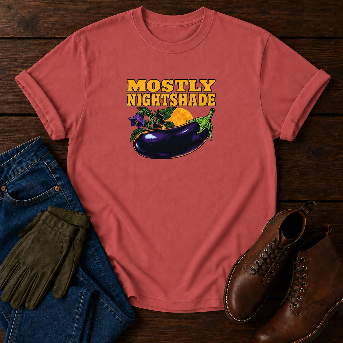 Mostly Nightshade Solanaceae Halloween Garden T-Shirt — Crimson
