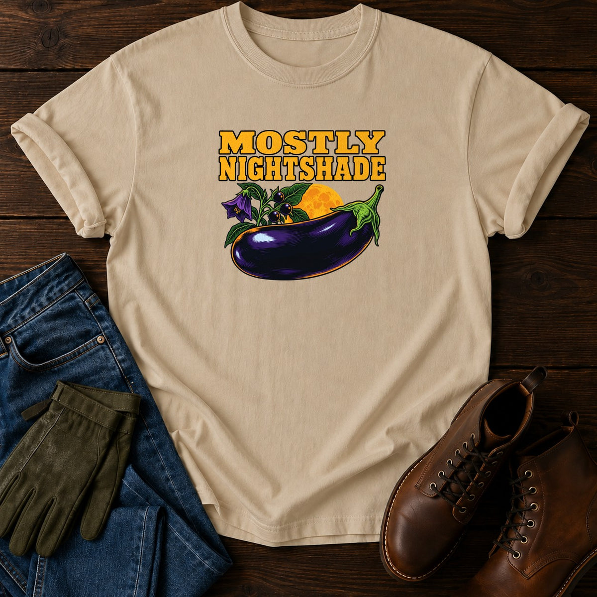 Mostly Nightshade Solanaceae Halloween Garden T-Shirt — Sandstone