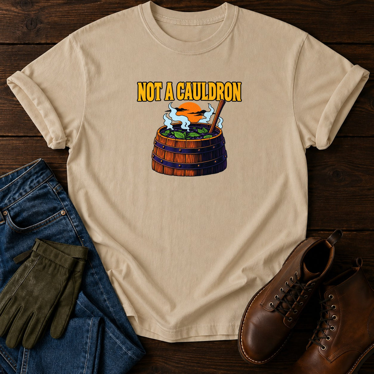 Not A Cauldron Comfrey Tea Halloween Garden T-Shirt — Sandstone