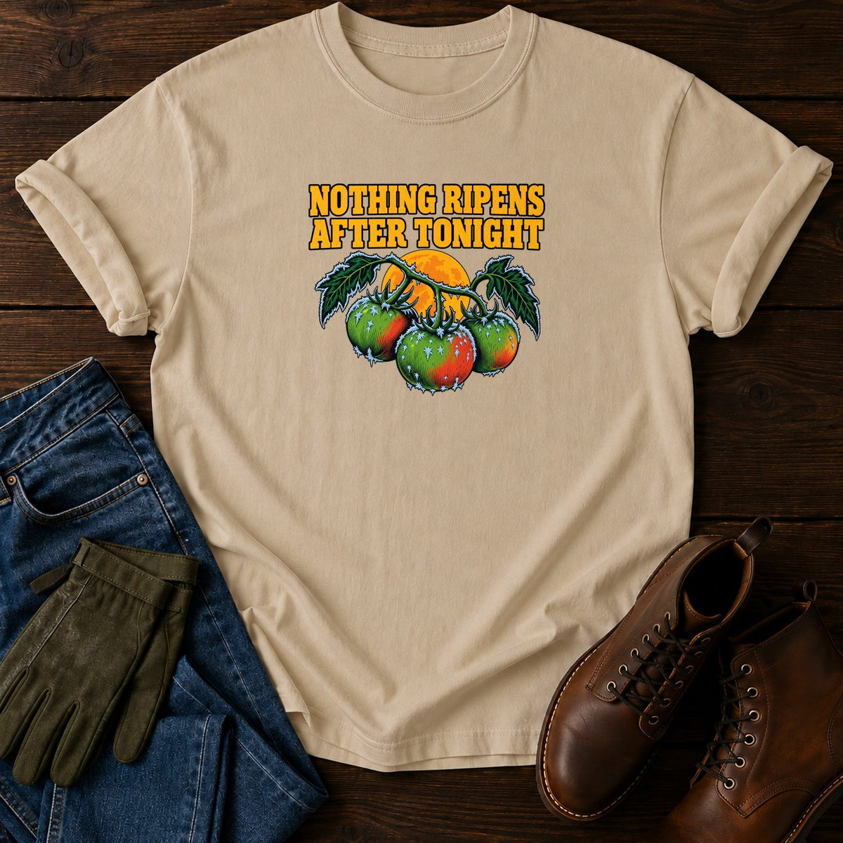 Nothing Ripens After Tonight First Frost Halloween T-Shirt — Sandstone