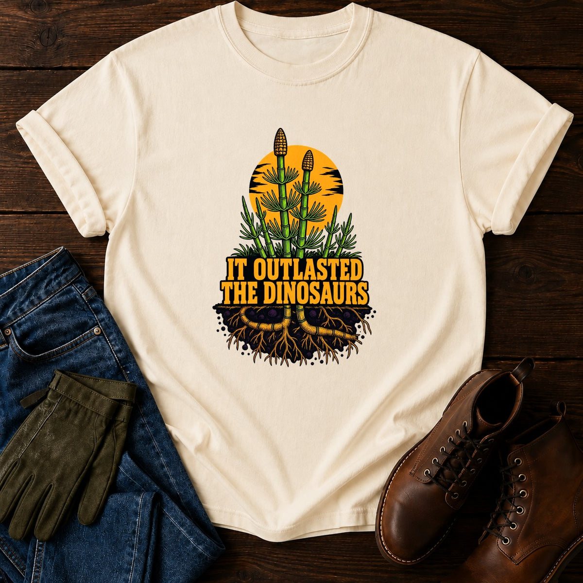 It Outlasted The Dinosaurs Horsetail Halloween T-Shirt — Ivory