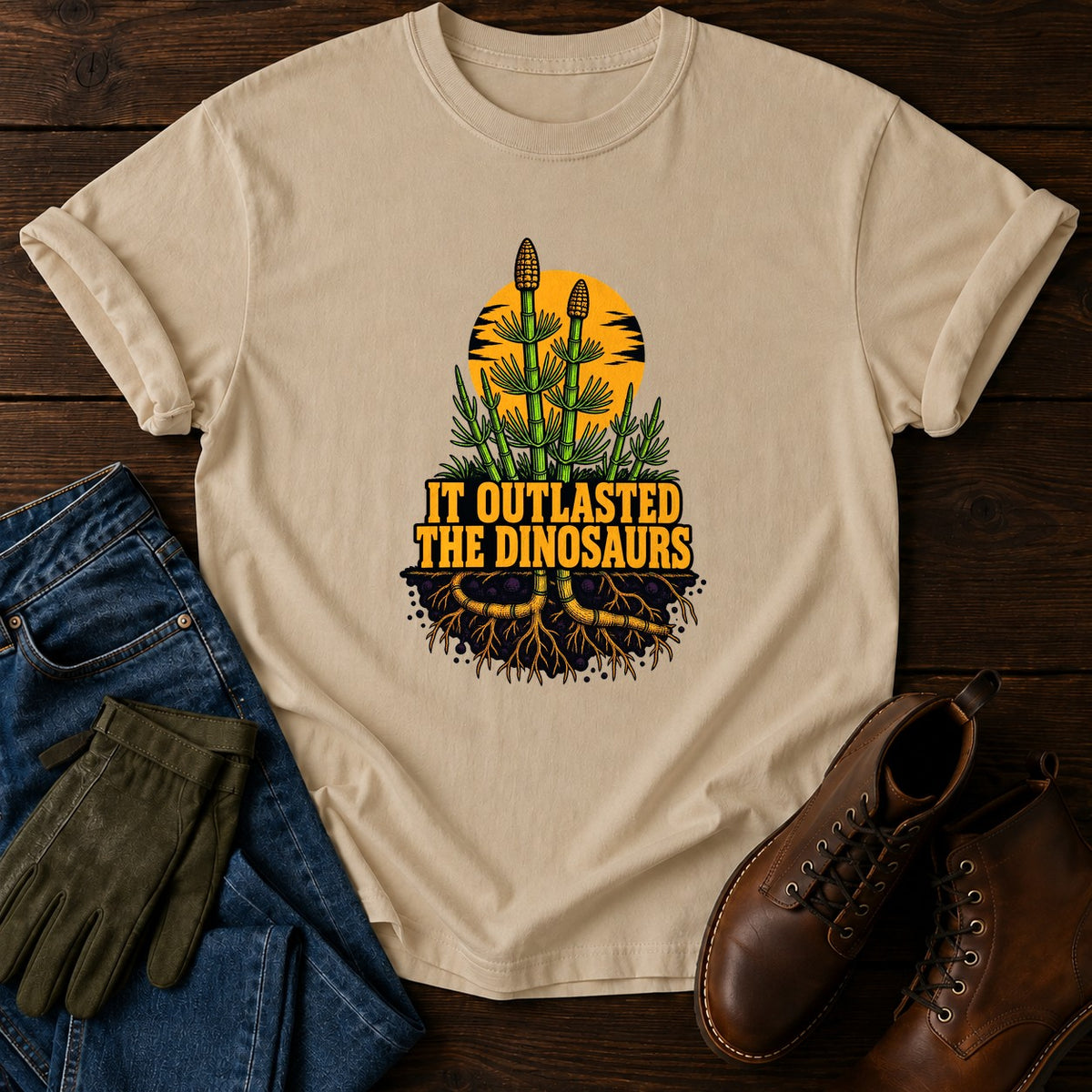 It Outlasted The Dinosaurs Horsetail Halloween T-Shirt — Sandstone