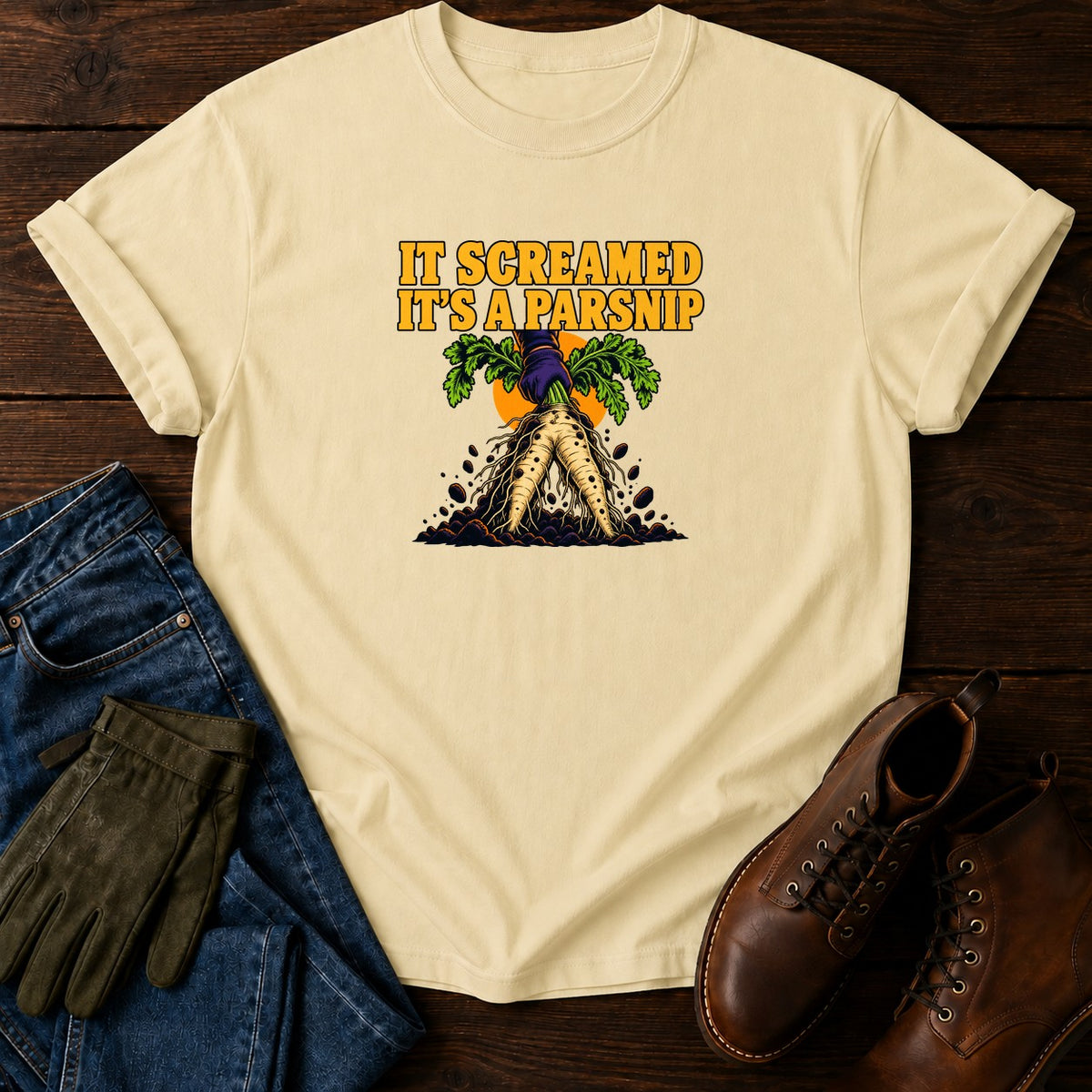 It Screamed, It's A Parsnip Funny Halloween Garden T-Shirt — Butter