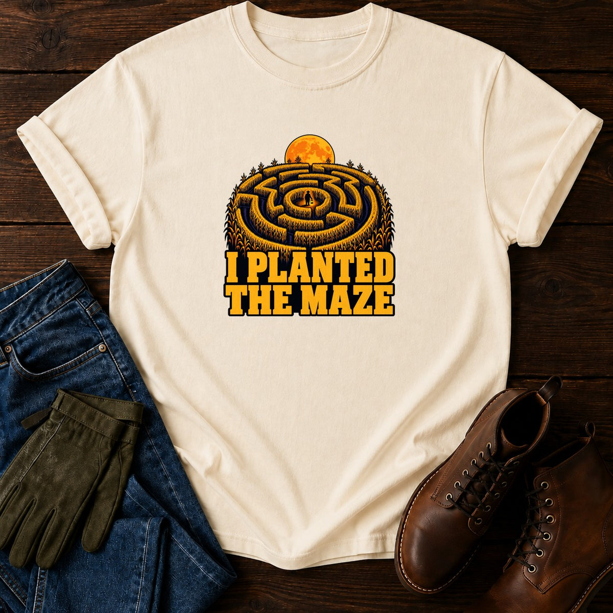 I Planted The Maze Corn Maze Fall Halloween T-Shirt — Ivory