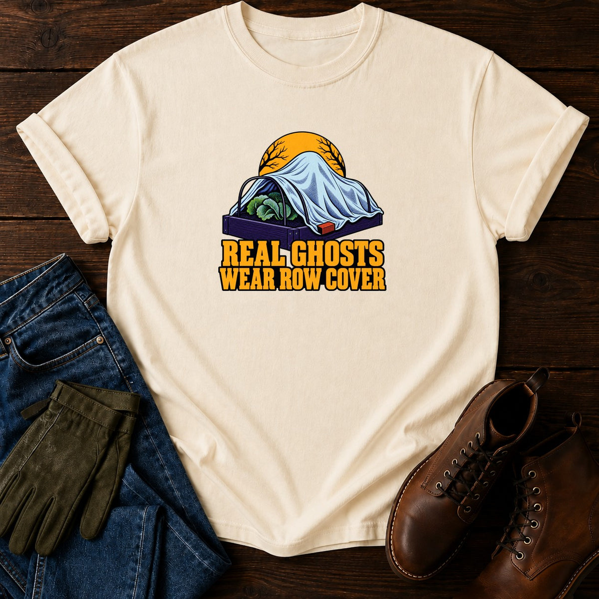 Real Ghosts Wear Row Cover Halloween Garden T-Shirt — Ivory