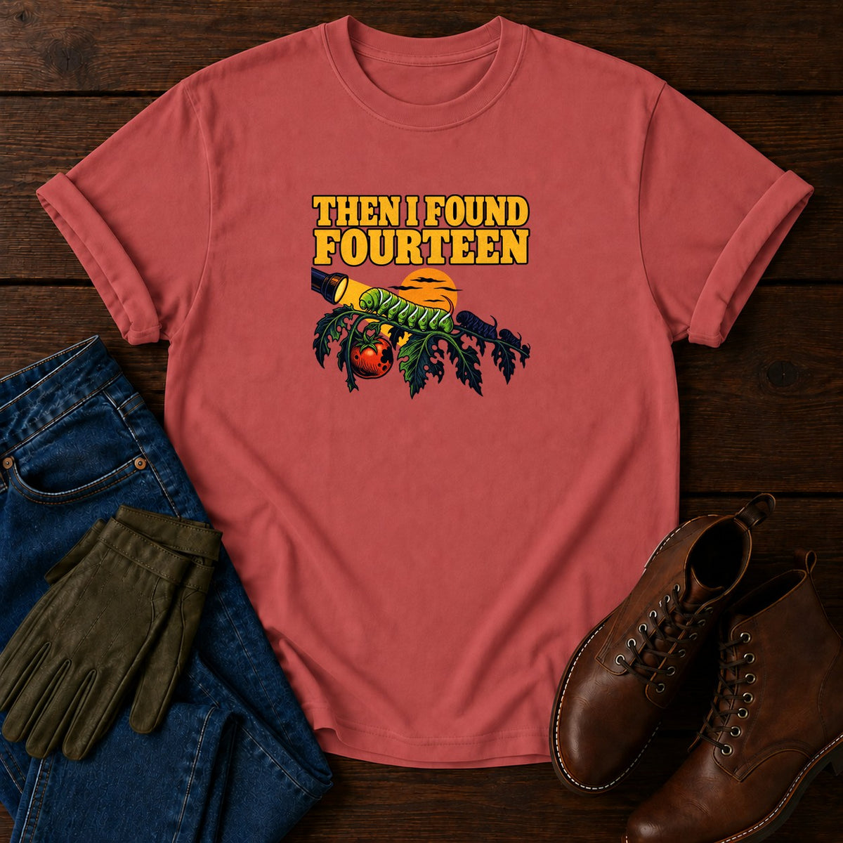 Then I Found Fourteen Hornworm Halloween Garden T-Shirt — Crimson