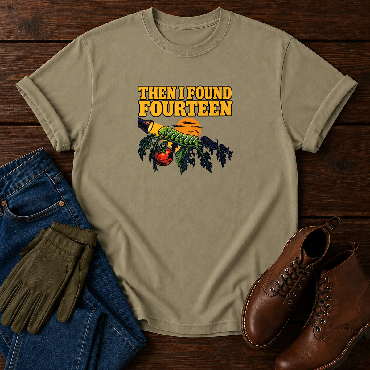 Then I Found Fourteen Hornworm Halloween Garden T-Shirt — Khaki