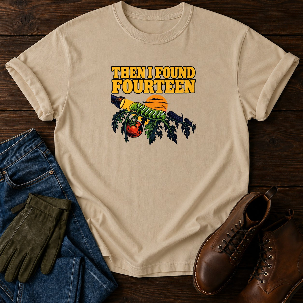 Then I Found Fourteen Hornworm Halloween Garden T-Shirt — Sandstone