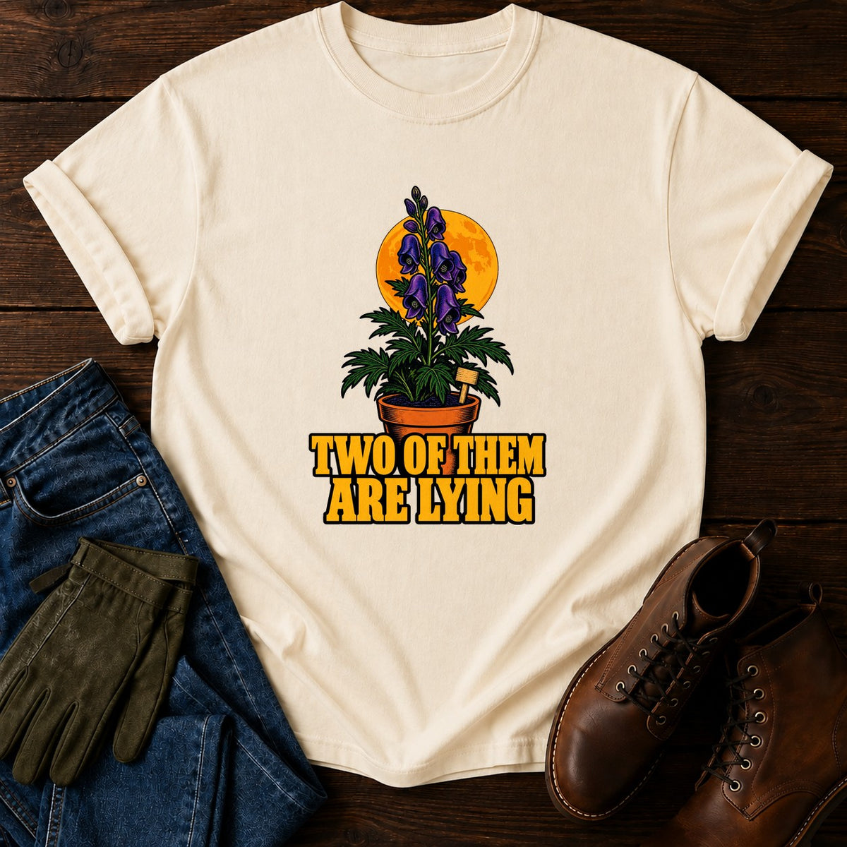 Two Of Them Are Lying Monkshood Halloween Garden T-Shirt — Ivory