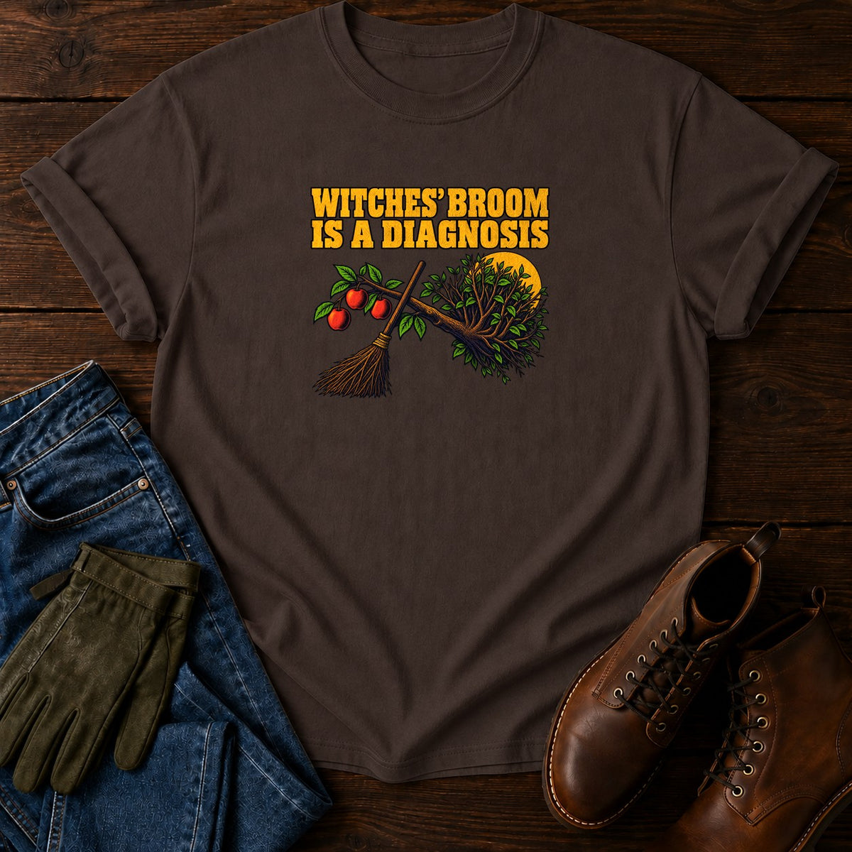 Witches' Broom Is A Diagnosis Halloween Garden T-Shirt — Espresso