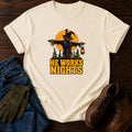 He Works Nights Scarecrow Halloween Garden T-Shirt — Ivory