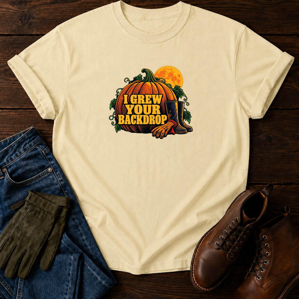I Grew Your Backdrop Pumpkin Patch Halloween T-Shirt — Butter