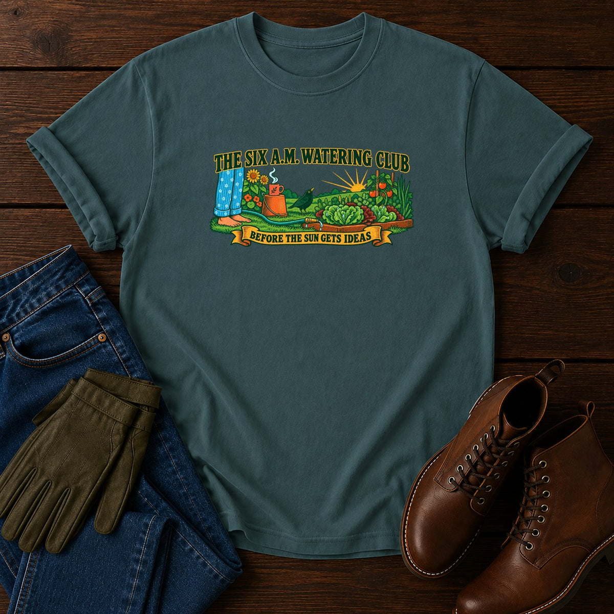The Six A.M. Watering Club T-Shirt — Blue Spruce