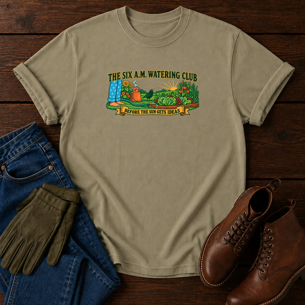 The Six A.M. Watering Club T-Shirt — Khaki