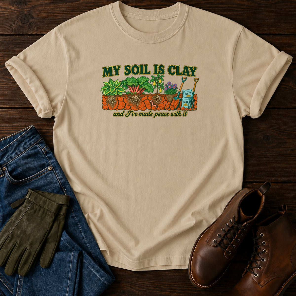 My Soil Is Clay T-Shirt — Sandstone
