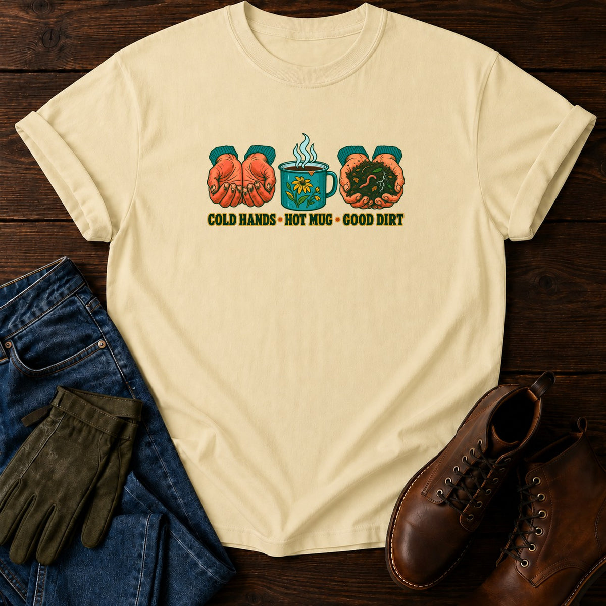 Cold Hands, Hot Mug, Good Dirt T-Shirt — Butter