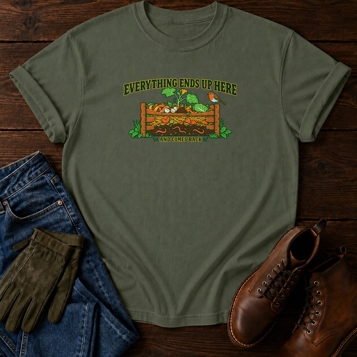 Everything Ends Up Here T-Shirt — Moss