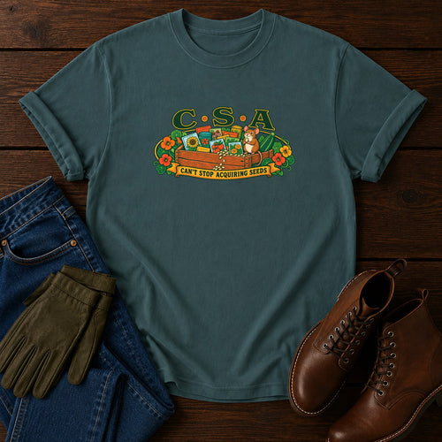 C.S.A. Can't Stop Acquiring Seeds T-Shirt — Blue Spruce