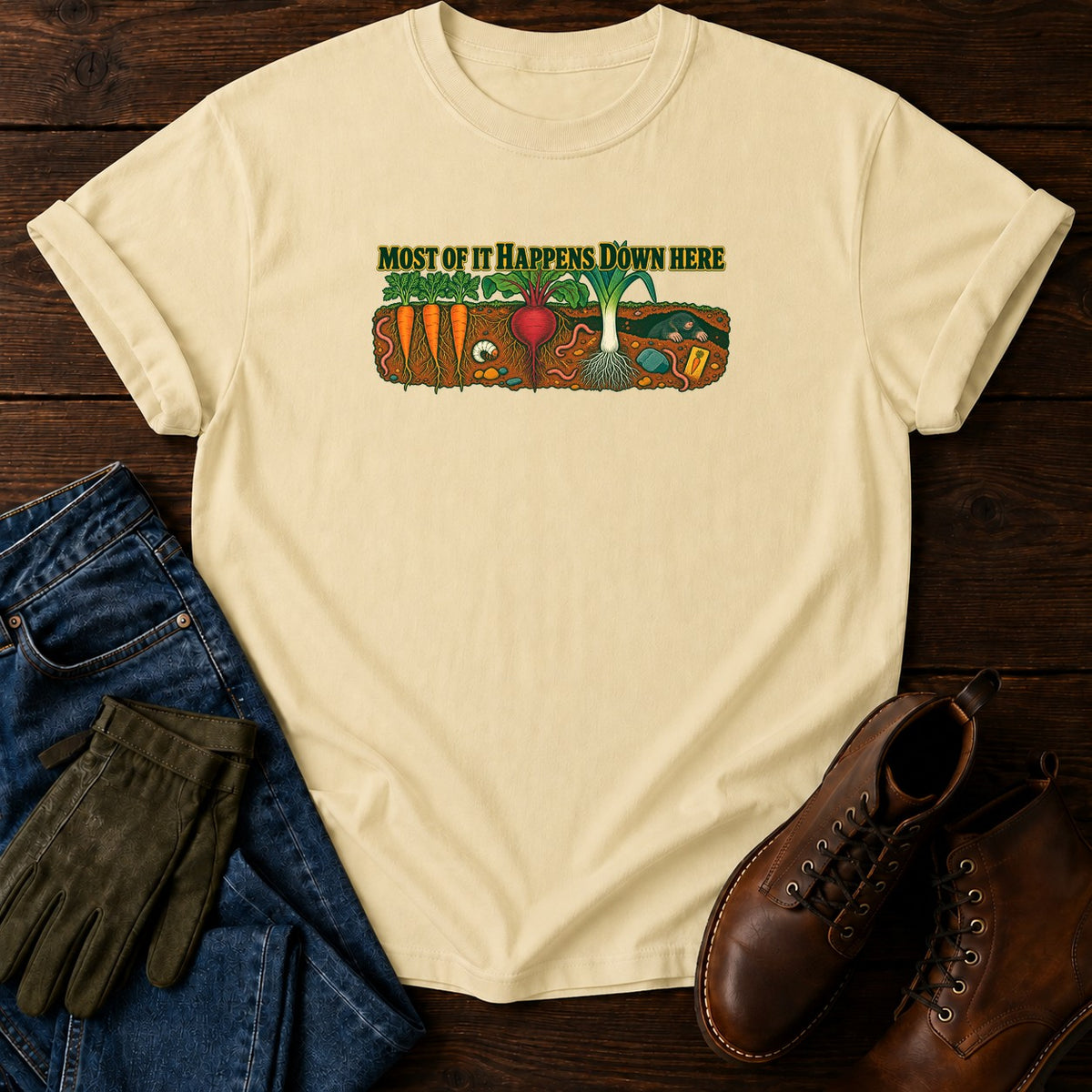 Most Of It Happens Down Here T-Shirt — Butter