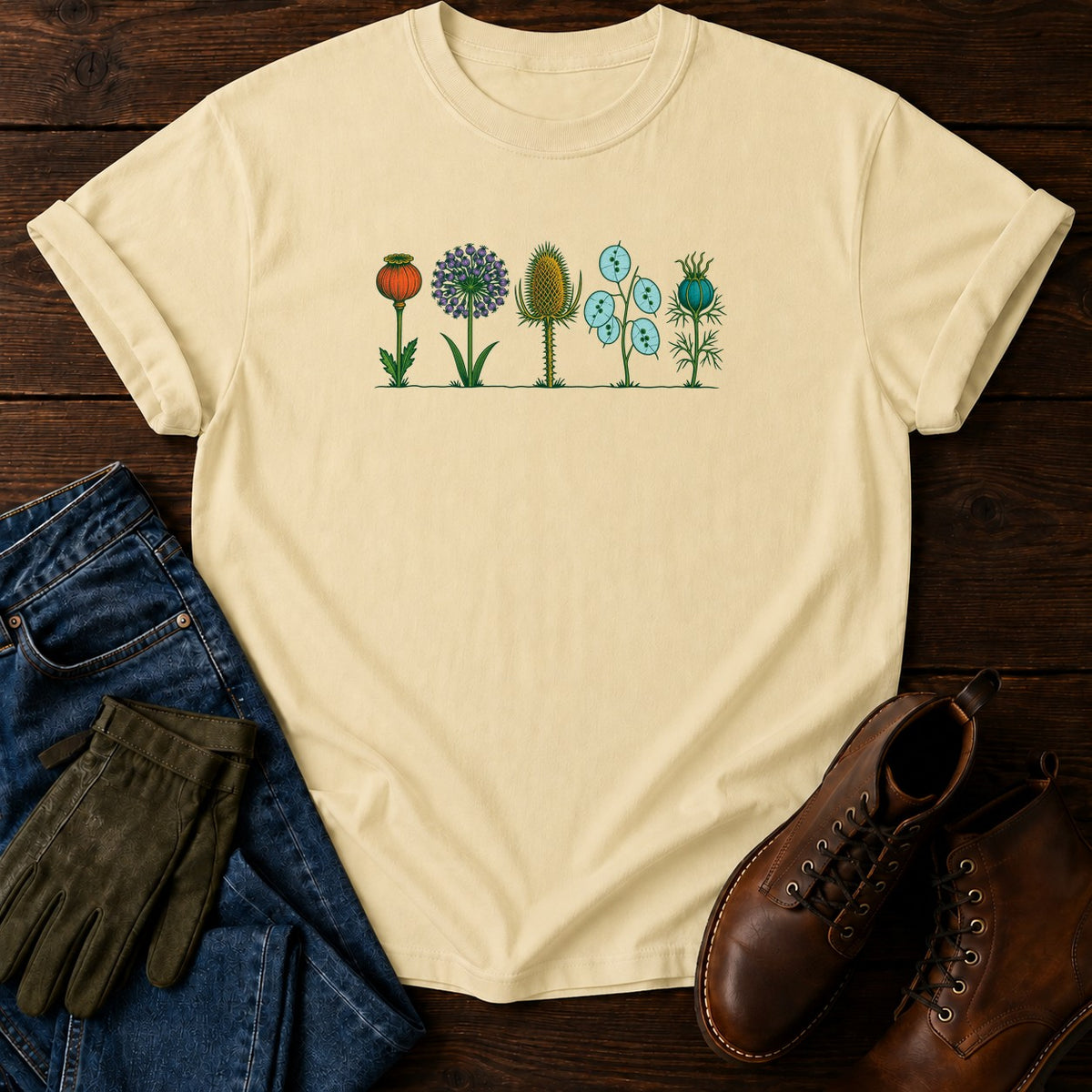 Five Seed Heads T-Shirt — Butter